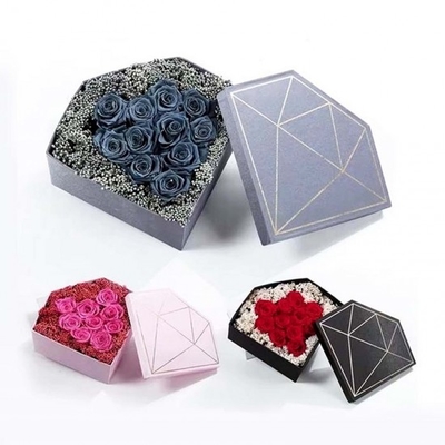 FSC Custom Printed Diamond Flower Box Goud Hot Stamping Diamond Rose Box