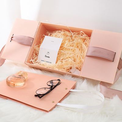 4C 6C Full Color Stijve Kartonnen Doos Roze Cosmetische Geschenkdoos Met Lint