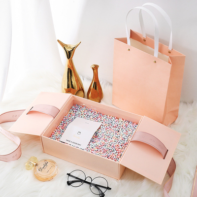 4C 6C Full Color Stijve Kartonnen Doos Roze Cosmetische Geschenkdoos Met Lint